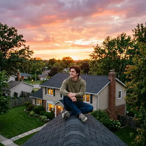 Relaxed Individual on Suburban House - Unique Scene