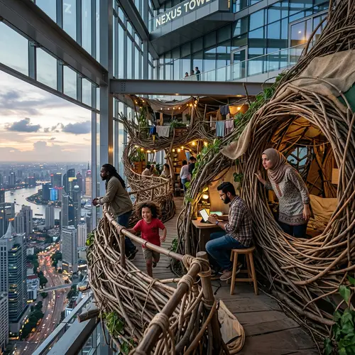 Colossal Bird's Nest in Skyscraper: Surreal Cityscape Community