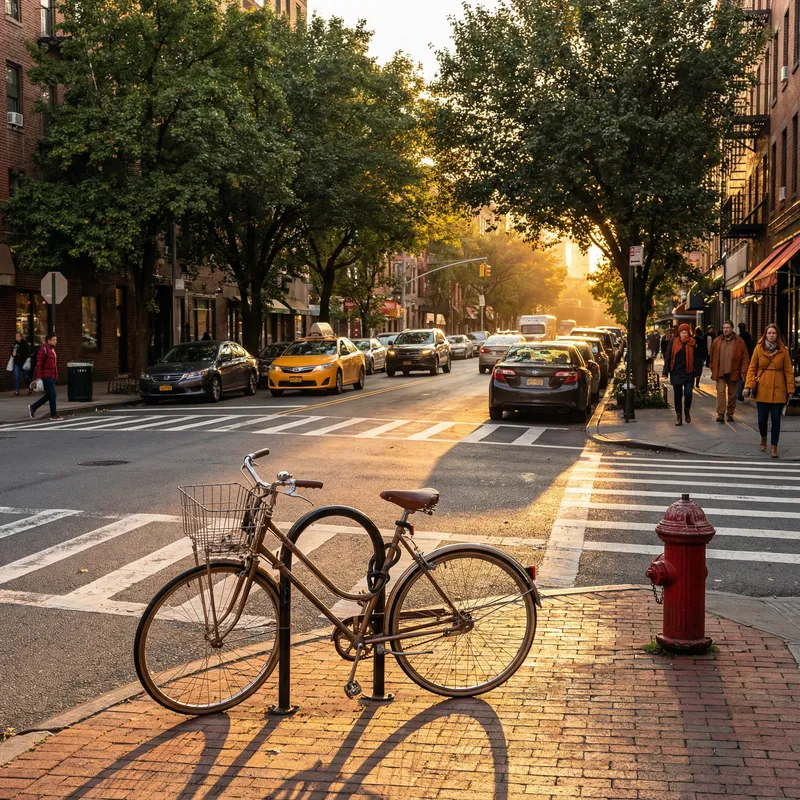 Urban Street at Golden Hour with Bicycle