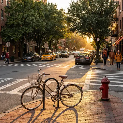 Urban Street at Golden Hour with Bicycle
