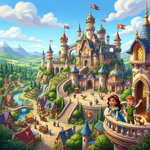 Pixar Style Cartoon Palace Scene