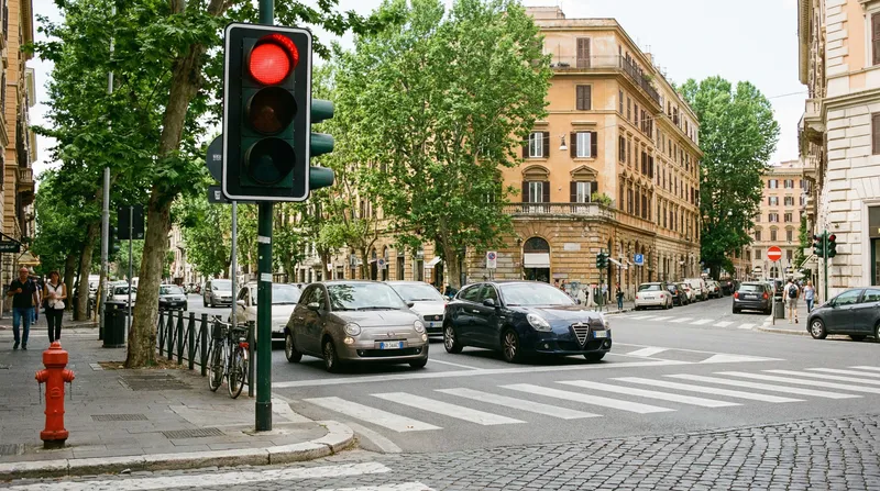 Vibrant Daytime Intersection in Rome, Italy