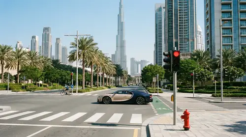 Dubai Modern Streets: Luxury Car at Traffic Light