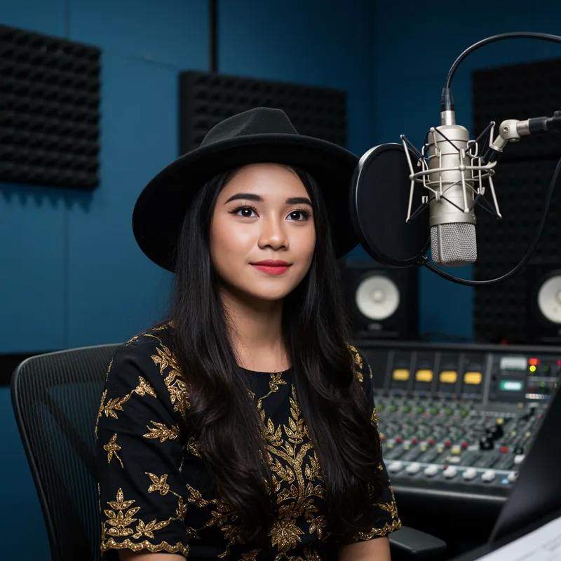 Beautiful Indonesian Girl Singing in Recording Studio