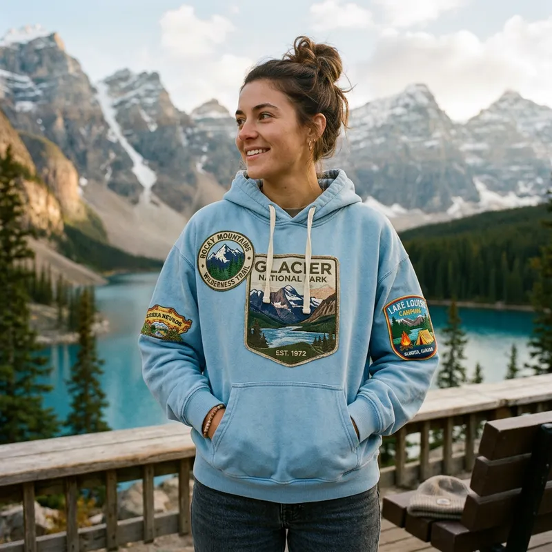 Vintage Embroidered Light Blue Hoodie