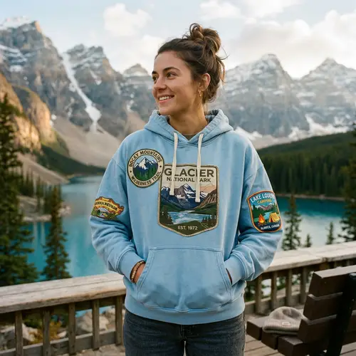 Vintage Embroidered Light Blue Hoodie