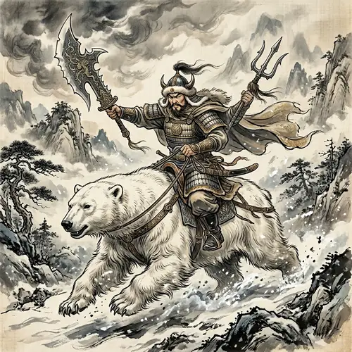 Genghis Khan Riding Polar Bear: Ancient Warrior Artistry