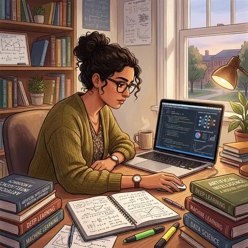 Middle Eastern Female Student Studying Artificial Intelligence