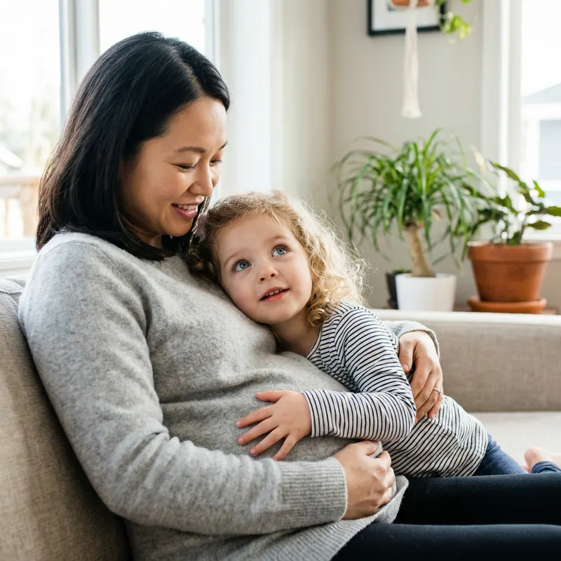 Mother Embracing Pregnant Daughter: Symbol of New Life Mother Embracing Pregnant Daughter: Symbol of New Life