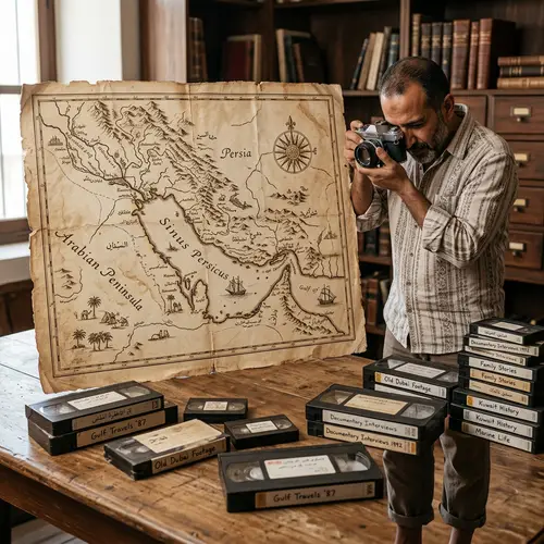 Intricate Hand-Drawn Map of Arabian Gulf Countries | Vintage Camera & Old Video Tapes