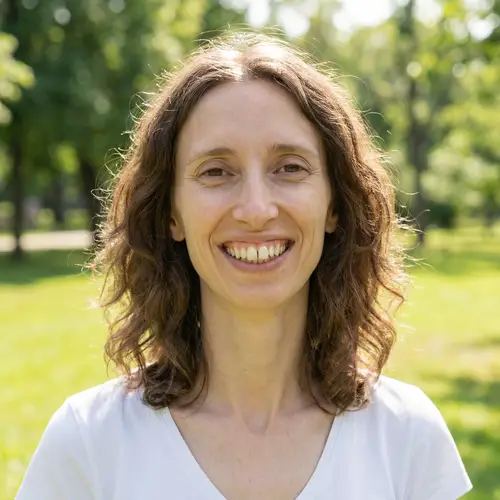 Beautiful Slim Caucasian Woman with Large Teeth and Brown Hair