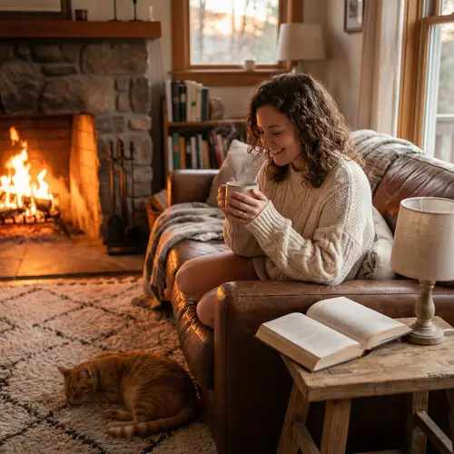 Cozy Home Relaxation: Peaceful Evening Imagery