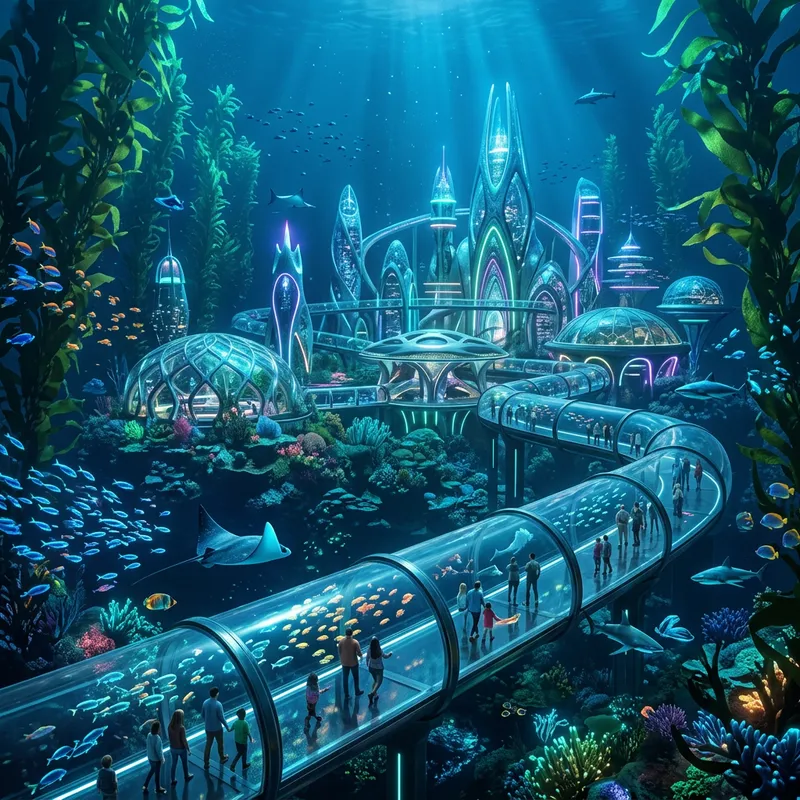 Underwater City with Neon Lights Underwater City with Neon Lights