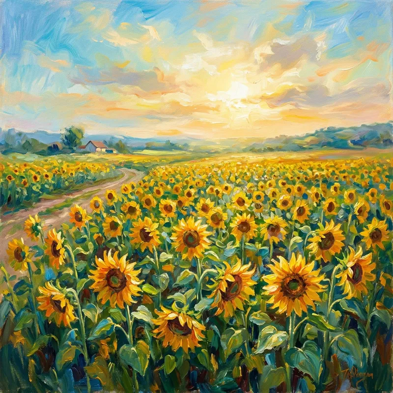 Impressionist Sunflower Field Artwork Impressionist Sunflower Field Artwork