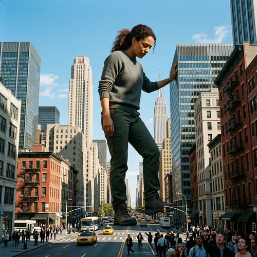 Gargantuan Woman in Bustling Cityscape