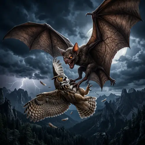 Giant Bat Attacks Owl: Nature's Fierce Duel