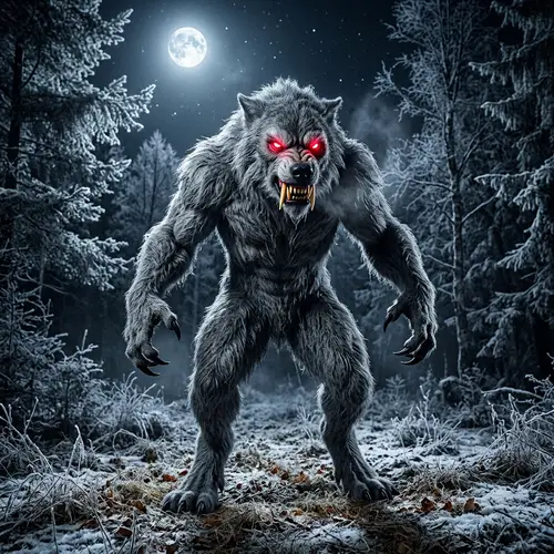 FenrirAkuma - Mythological Creature with Grey Fur and Crimson Eyes