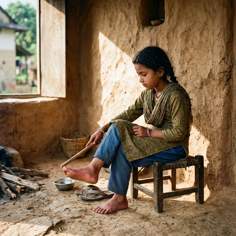 South Asian Girl Sitting in Traditional Attire Outdoors