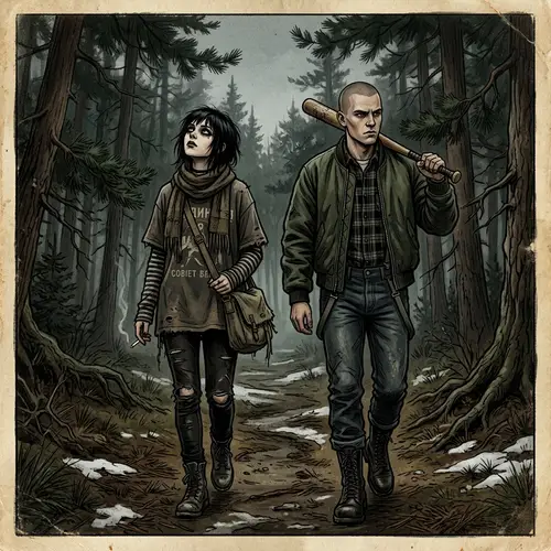 70s Dark Fantasy Art: Russian Trash Emo Girl & Skinhead Boy