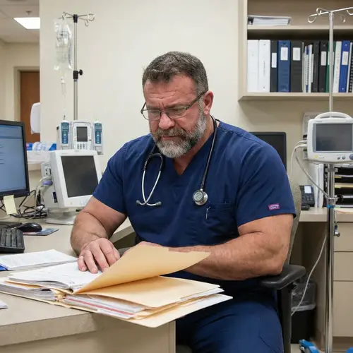 Dedicated Male Doctor in Hospital Scrubs