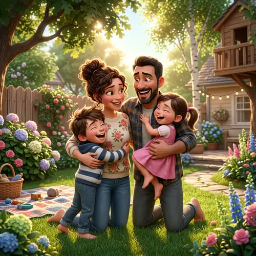 Happy Family Moments in 3D Pixar Style Animation
