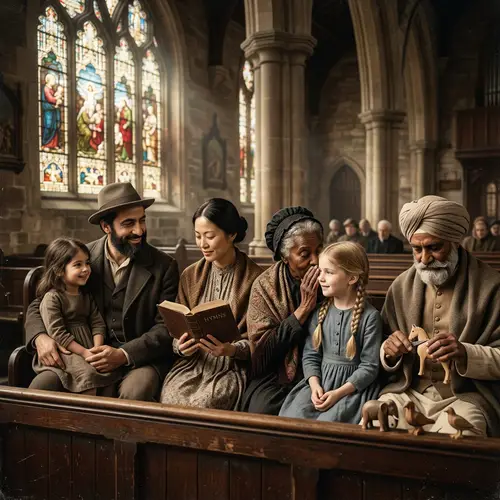 Vintage Family Unity in Historic Church Setting