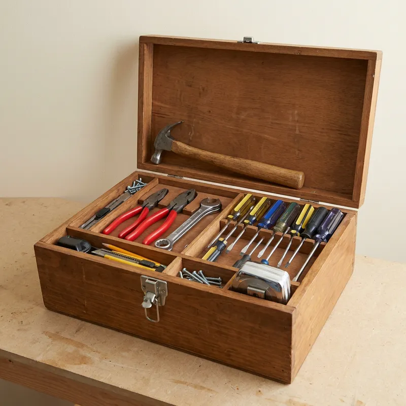 Well-Organized Wooden Toolbox with DIY Essentials