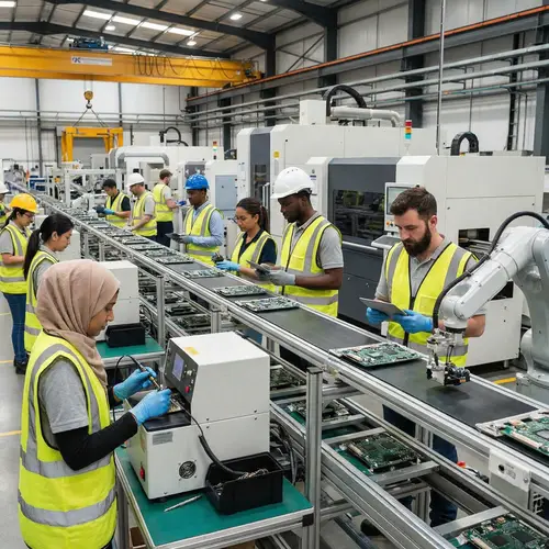 Diverse Workforce on Factory Production Line | Efficient Operations