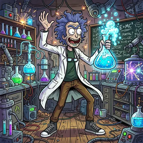 Cartoon Scientist Character with Stylish Black Nike Sneakers