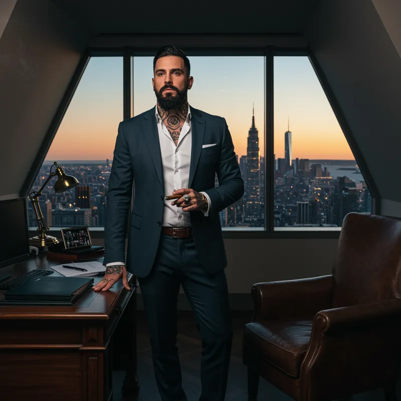 Sophisticated Italian Man in NYC Penthouse Office