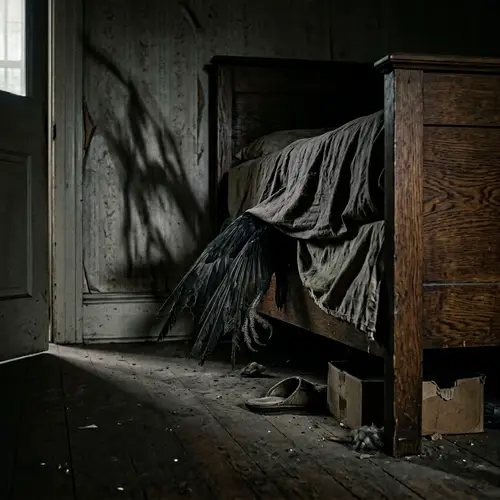 Haunting Bird Wings Under Bed - Hyperrealistic Image