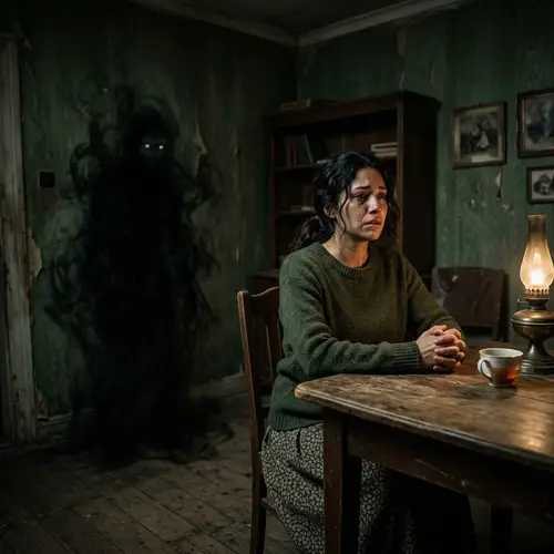 Hispanic Woman Confronts Menacing Entity in Chilling Scene