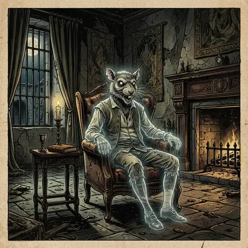 Ghostly Spirit of Man with Rodent Face in 70's Style Comic