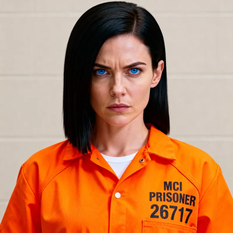 Gorgeous Female Prisoner in Neon Orange Scrubs