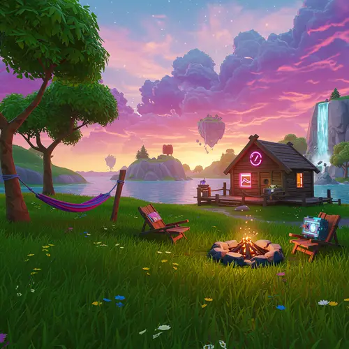 Vibrant Fortnite-Inspired Relaxation Landscape
