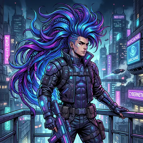 Young Man with Extraordinary Blue & Purple Hair | Game Character Style