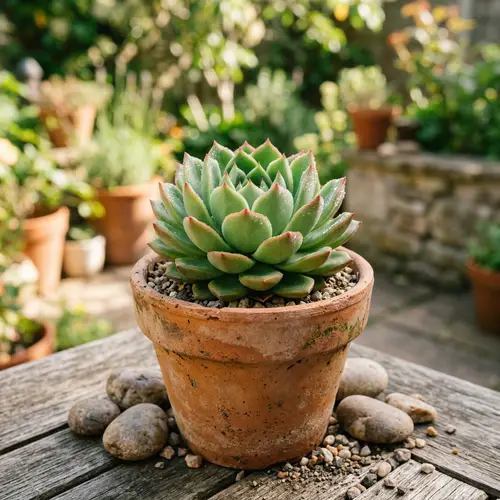 Vibrant Green Succulent Plant in Charming Clay Pot