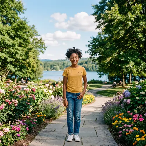 Tranquil African Teen in Nature Scene | Serene Park Portrait