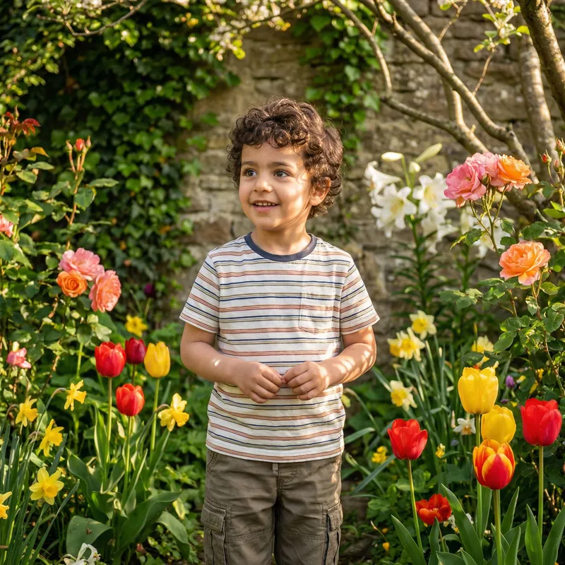 Charming Boy in Blossoming Garden | Exploring Nature