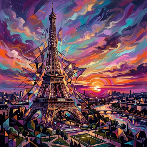Abstract Eiffel Tower Art in Paris | Geometric Shapes & Colors