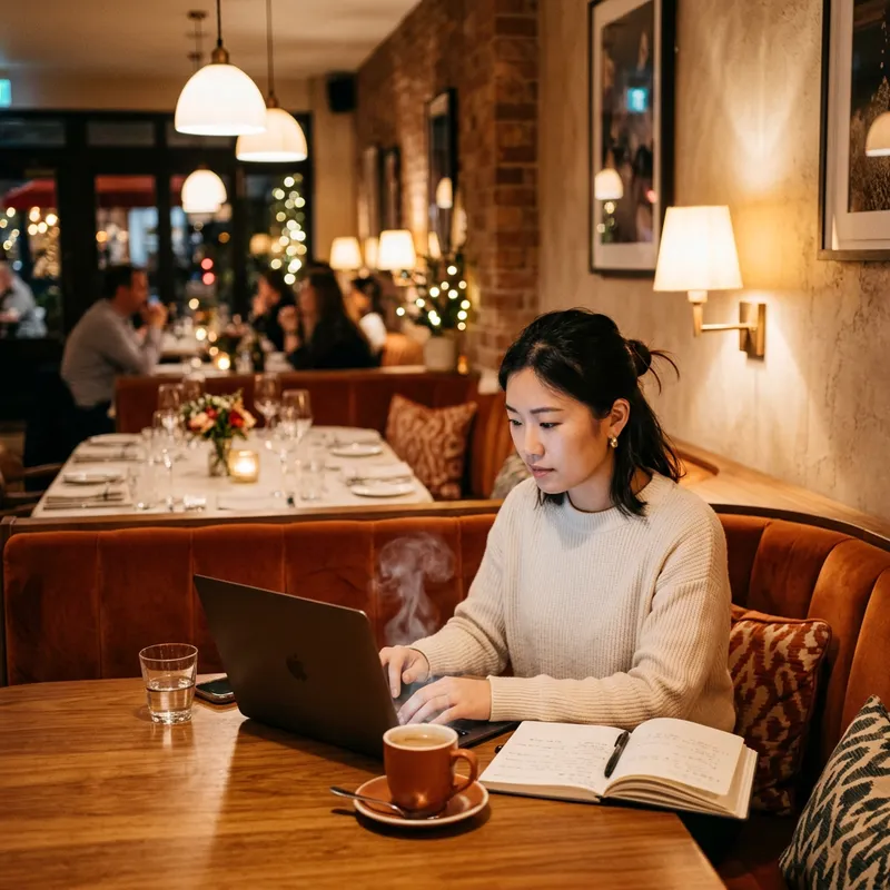 Article Writing in a Cozy Restaurant Interior: Creative Vibes