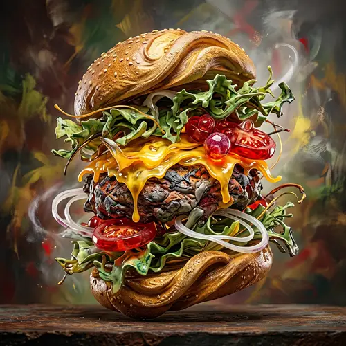Abstract Cheeseburger Art - Surreal Ingredients Composition