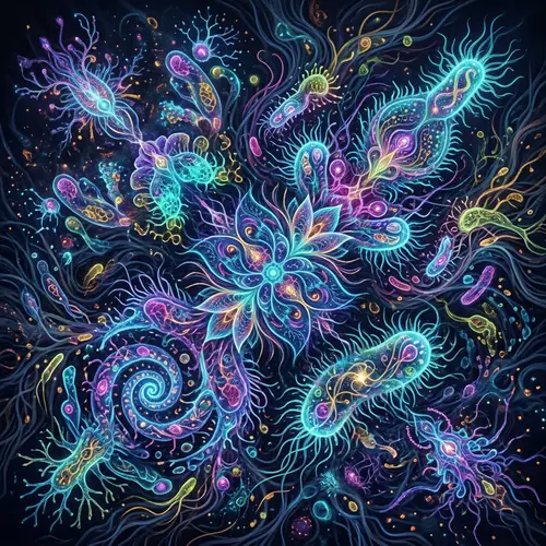 Abstract Bacteria Art: Intricate Shapes & Swirling Forms