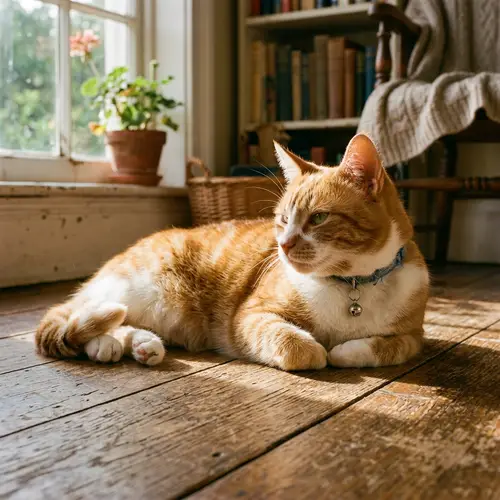 Glowing Orange and White Domestic Short-Haired Cat Lounging Lazily