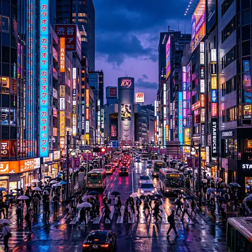 Vibrant Neon Cityscape at Twilight