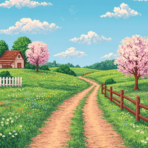 Dot Pixel Art: Early Summer Rural Scene