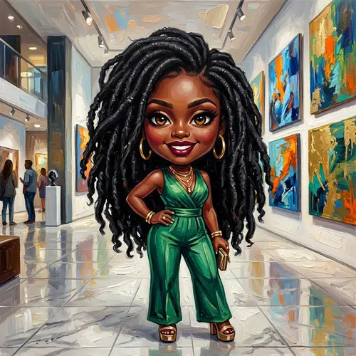 Expressive Chibi Oil Painting of a Confident Black Woman
