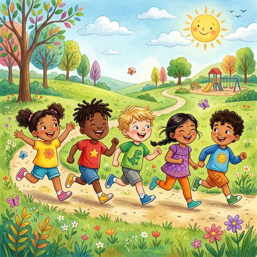 Diverse Children Running - Joyful Illustration