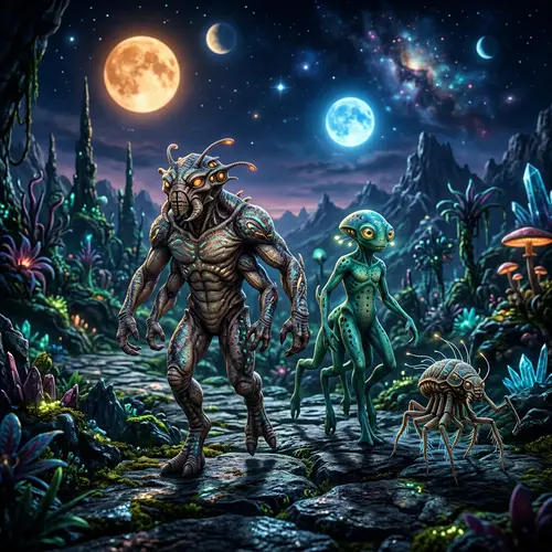 Extraterrestrial Scene on Unknown Planet - Unique Alien Creatures