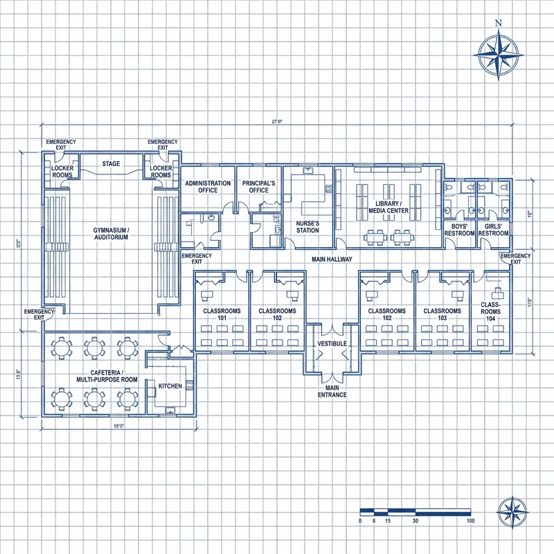 Detailed School Floor Plan with Labels
